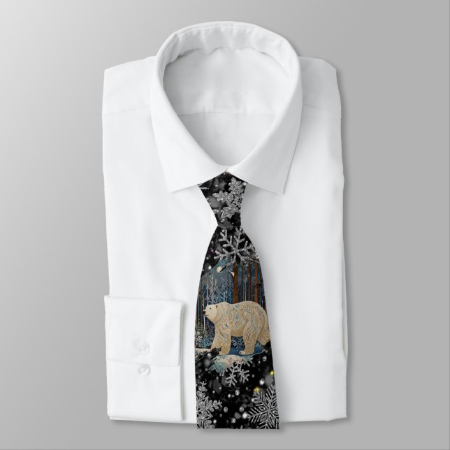 Elegant Christmas white polar bear snowflakes Krawatte (Gebunden)