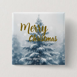 Elegant Christmas Xmas winter pine tree forest  Button