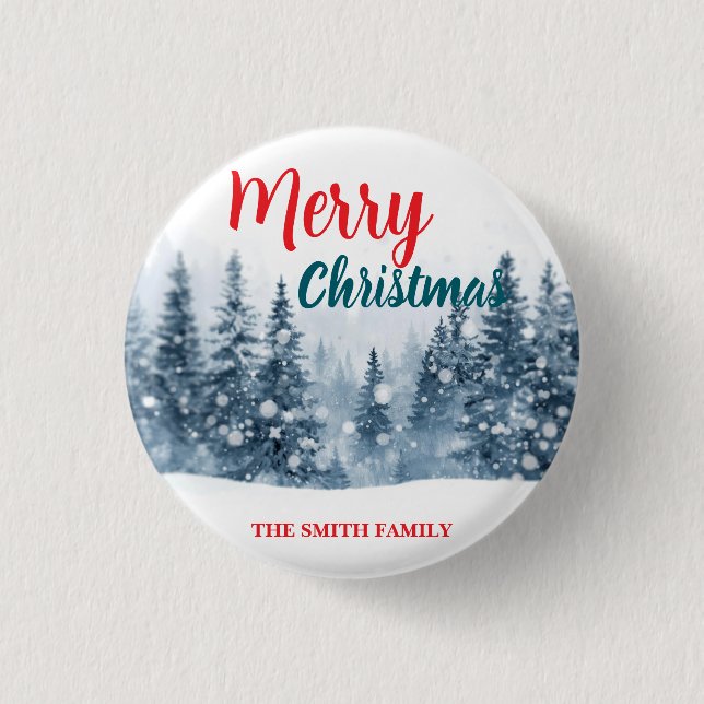 Elegant Christmas Xmas winter pine tree forest Hol Button (Vorderseite)