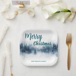 Elegant Christmas Xmas winter pine tree forest Hol Pappteller