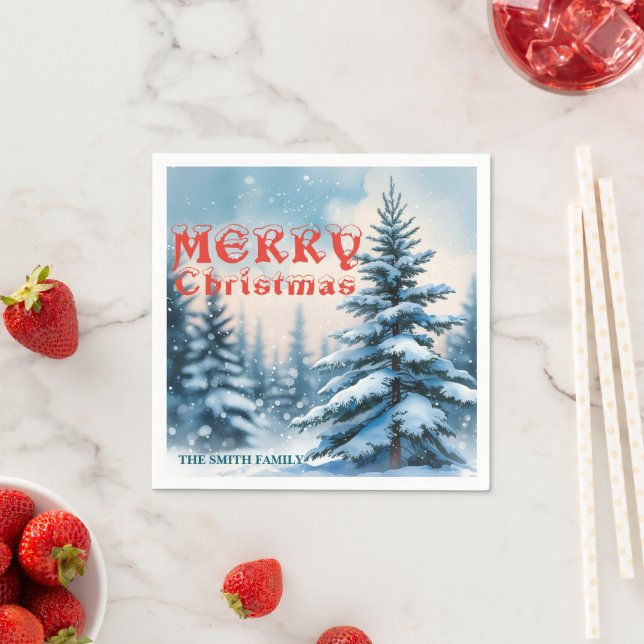 Elegant Christmas Xmas winter pine tree forest Hol Serviette (Beispiel)