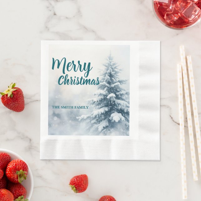 Elegant Christmas Xmas winter pine tree forest Hol Serviette (Beispiel)