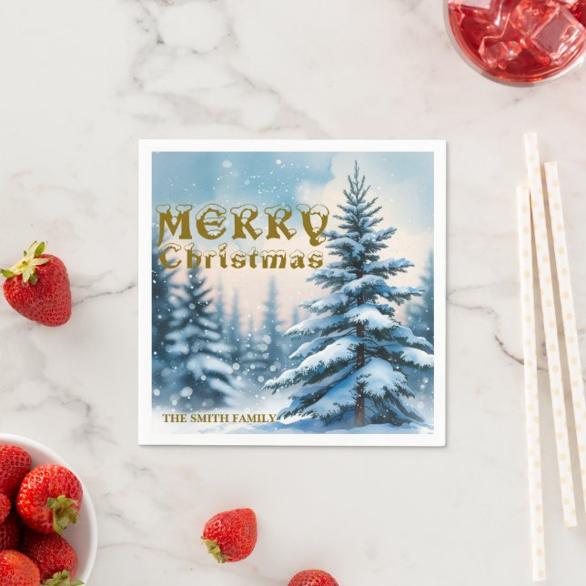 Elegant Christmas Xmas winter pine tree forest Hol Serviette (Beispiel)
