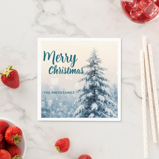 Elegant Christmas Xmas winter pine tree forest Hol Serviette (Beispiel)