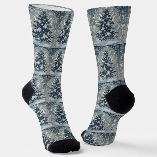Elegant Christmas Yule Tree Snowflakes and Stars Socken (Gewinkelt)