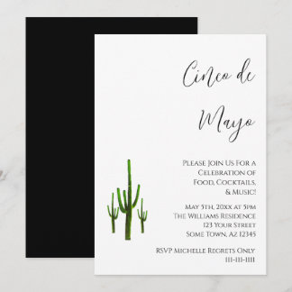 Elegant Cinco de Mayo Cactus Schwarz-weiß Einladung