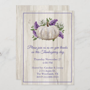 Elégant Citrouille blanc Thanksgiving Invitation