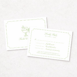 Elegant Citrus Green Double Frame Wedding RSVP Car Karte