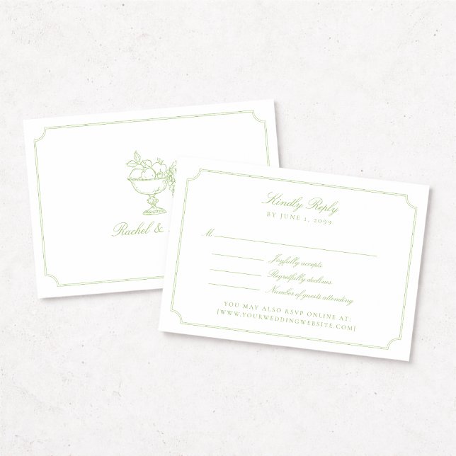 Elegant Citrus Green Double Frame Wedding RSVP Car Karte (Von Creator hochgeladen)