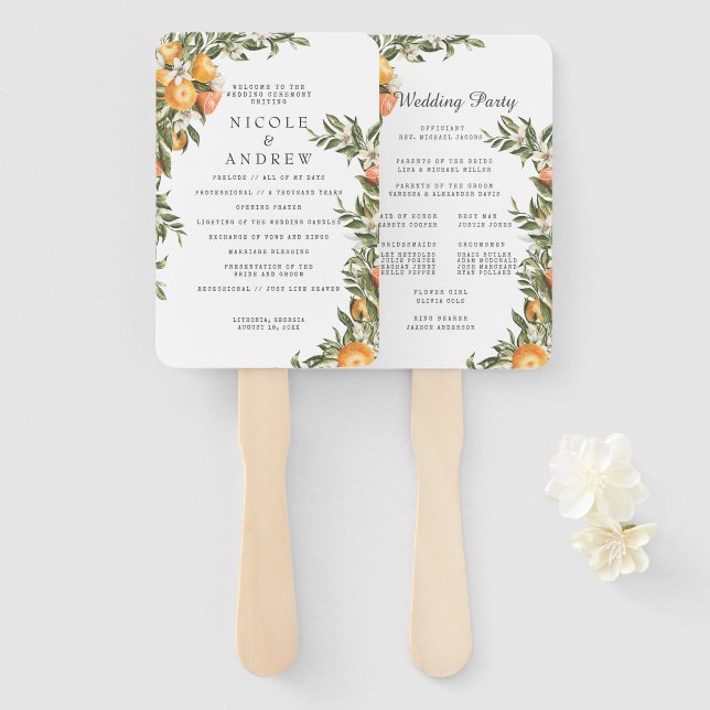 Elegant Citrus Orchard | Hochzeitsprogramm Hand Fa Fächer (Vorne und Hinten)