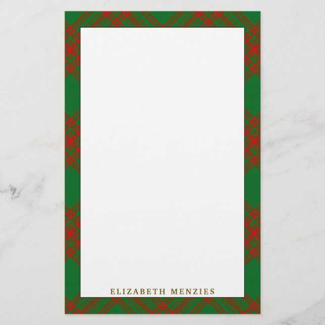 Elegant Clan Menzies Tartan Kariert Briefpapier (Vorderseite)