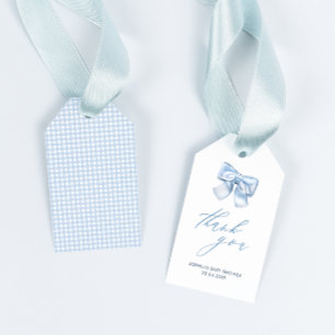 Elegant Clasic Gingham Blue Bow Baby Shower Danke Geschenkanhänger