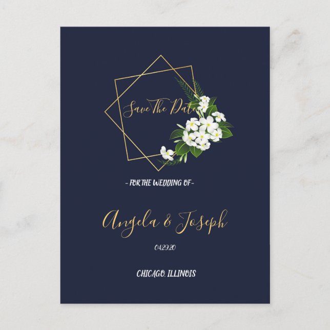 Elegant Class Navy Geometric Save the Date Postkarte (Vorderseite)