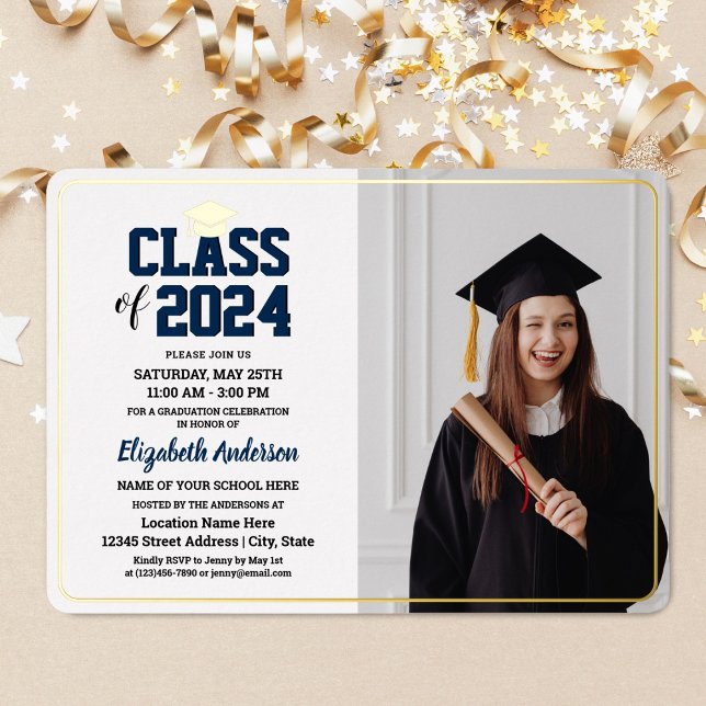 Elegant Class of 2024 Graduate Foto Abschluss Folieneinladung (Von Creator hochgeladen)