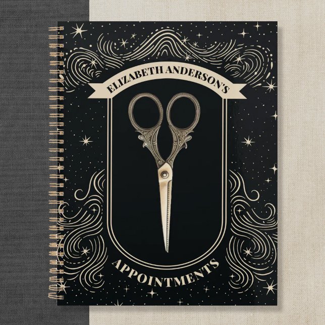 Elégant Classeur de la liste des cheveux célestes (A vintage celestial hair stylist appointment book/notebook. Personalize it with your name)