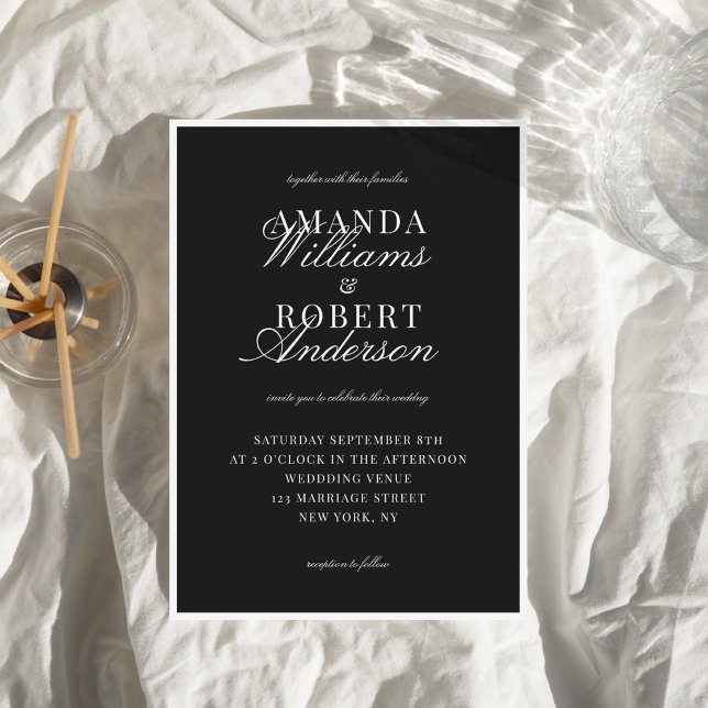 Elegant Classic Black and White Old Money Wedding Einladung (Von Creator hochgeladen)