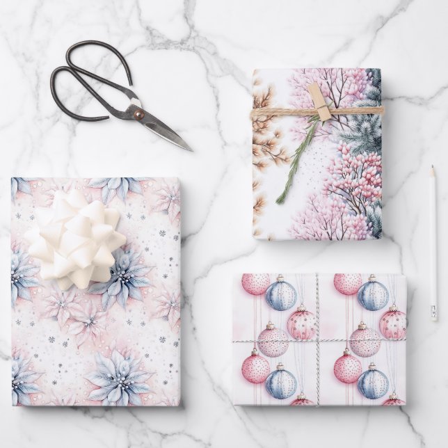 Elegant Classic Blue Pink Pastel Weihnachten Geschenkpapier Set (Vorderseite)