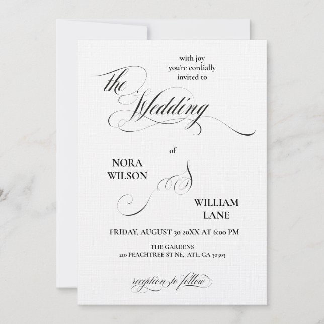 Elegant Classic Calligraphy Wedding Invitation Einladung (Vorderseite)