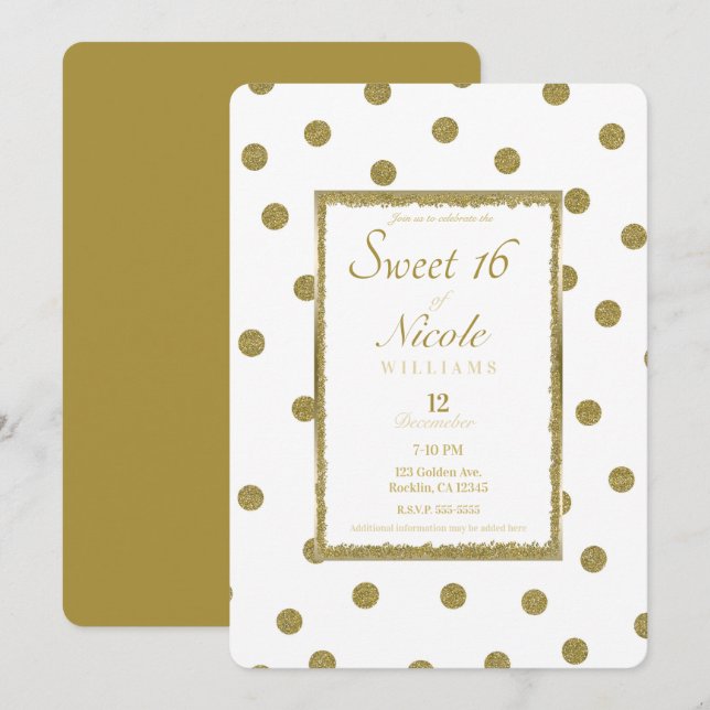Elegant Classic & Chic White Gold Sweet 16 Party Einladung (Vorne/Hinten)