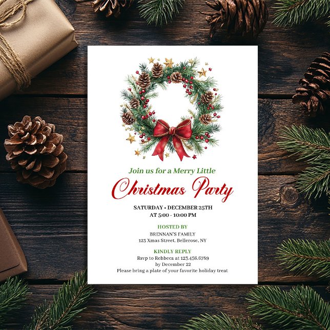 Elegant Classic Christmas Wreath Party Card Einladung (Elegant Classic Christmas Wreath Party Card)