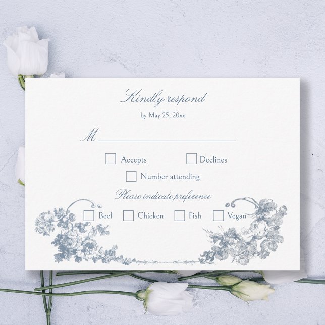 Elegant Classic Dusty Blue RSVP Karte (Von Creator hochgeladen)