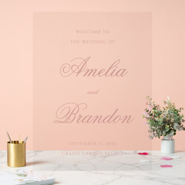Elegant Classic Dusty Rose Script Wedding Welcome Acrylschild (Hochzeit)