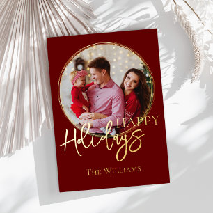 Elégant Classic Family Photo Holiday Carte Rouge