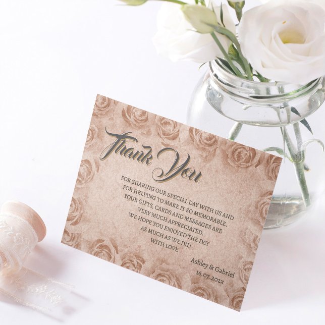Elegant Classic Floral Rustic Wedding Thank You 3 Dankeskarte (Von Creator hochgeladen)