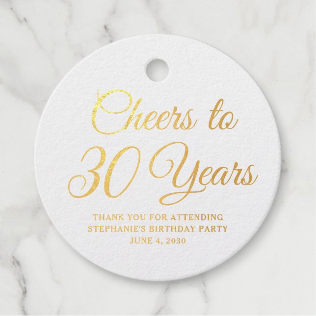 Elegant Classic Foil Cheers to 30 Years Gold Geschenkanhänger (Vorderseite)