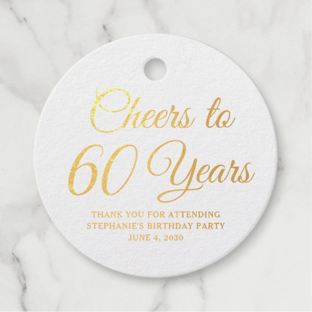 Elegant Classic Foil Cheers to 60 Years Gold Geschenkanhänger (Vorderseite)