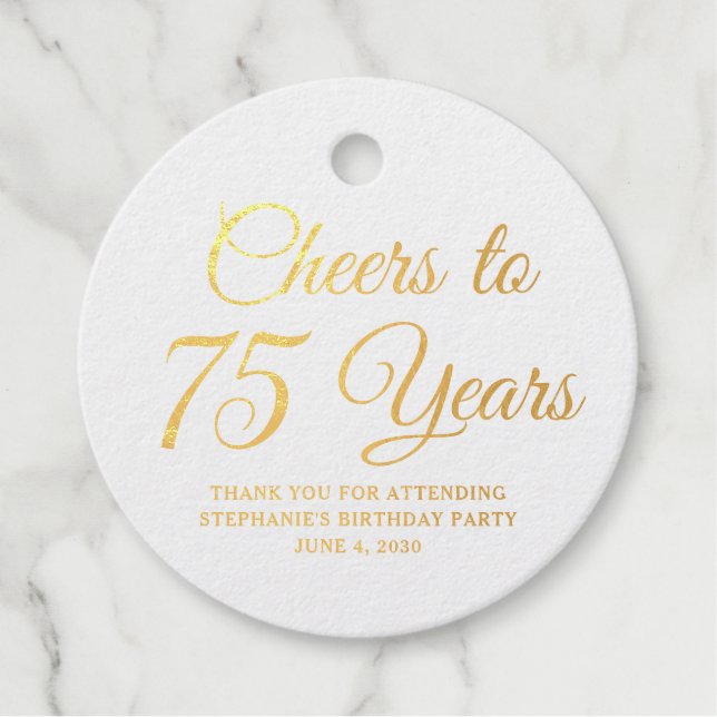 Elegant Classic Foil Cheers to 75 Years Gold Geschenkanhänger (Vorderseite)