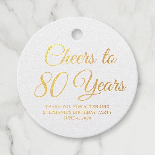 Elegant Classic Foil Cheers to 80 Years Gold Geschenkanhänger (Vorderseite)