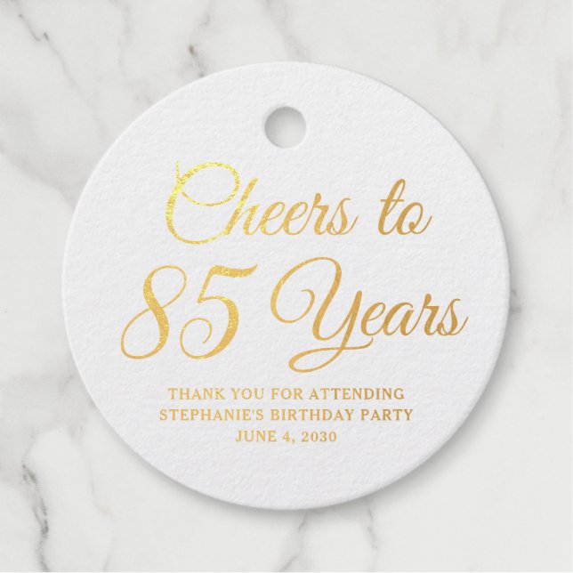 Elegant Classic Foil Cheers to 85 Years Gold Geschenkanhänger (Vorderseite)