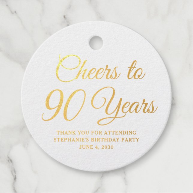 Elegant Classic Foil Cheers to 90 Years Gold Geschenkanhänger (Vorderseite)