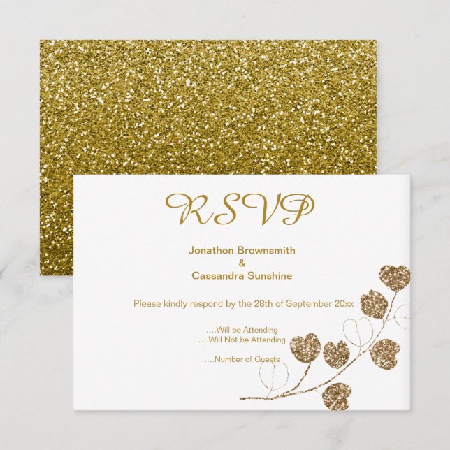 ELEGANT CLASSIC GOLD EUCALYPTUS GLITZER UAWG EINLADUNG (Vorne/Hinten)