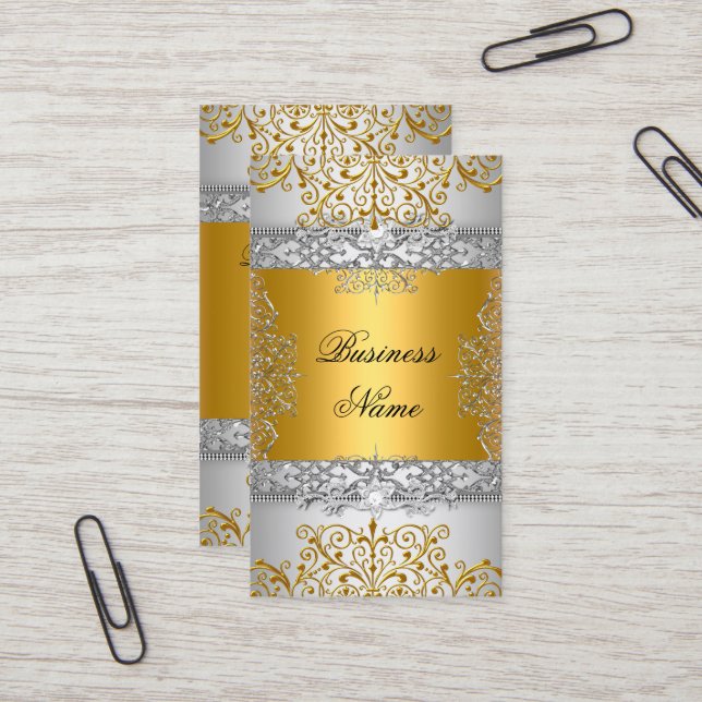 Elegant Classic Gold Lace Silver White Visitenkarte (Vorderseite/Rückseite Beispiel)