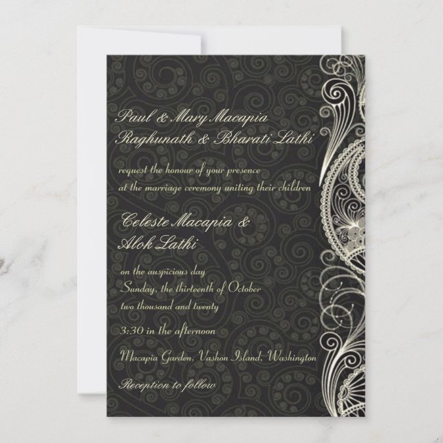 Elegant Classic Lacy Paisley Floral Indian Wedding Einladung (Vorderseite)