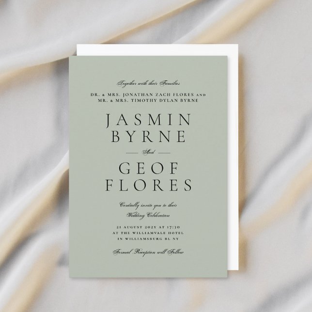 Elegant Classic Light Sage Formal Wedding Einladung (Von Creator hochgeladen)