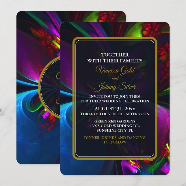 Elegant Classic Modern Floral Pattern #902 Wedding Einladung (Vorne/Hinten)