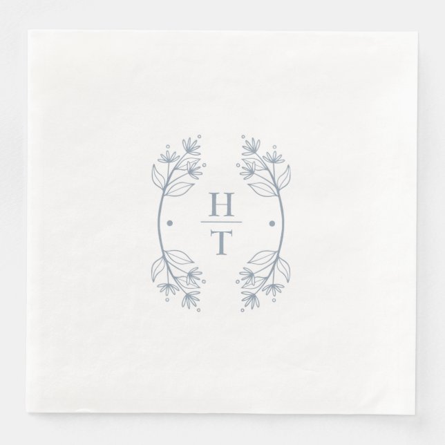 Elegant Classic Monogram Dusty Blue Wedding Napkin Serviette (Vorderseite)