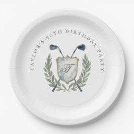 Elegant Classic Monogram Golf Crest Birthday Party Pappteller