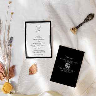 elegant   Classic Monogram QR Code Wedding Einladung