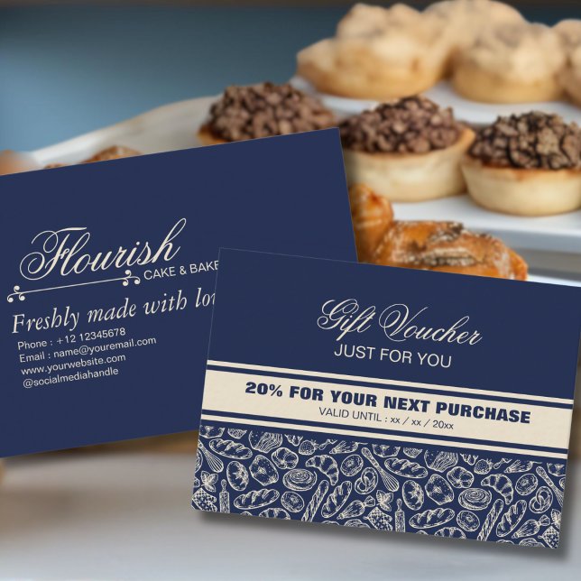 Elegant Classic Navy Blue Bakery Discount Card Rabattkarte (Von Creator hochgeladen)