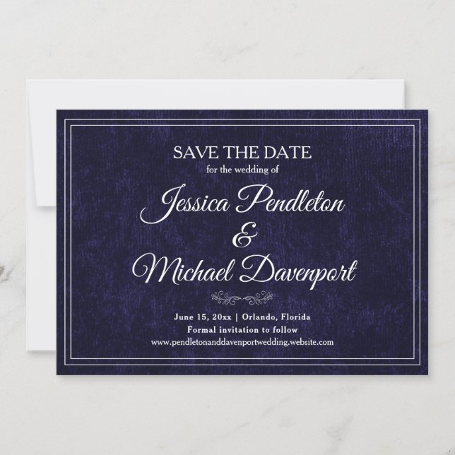 Elegant Classic Navy Blue Wedding Save Date Save The Date (Vorderseite)