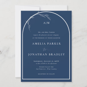 Elegant Classic Script Blau Formale Hochzeit Einladung