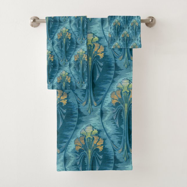 Élégant classique Art Nouveau Turquoise Wavy Flora (En situation)
