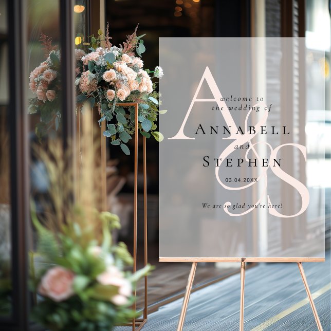 Élégant, Classique, Monogramme, Blanc, Mariage (Elegant, Classic, Monogram, White, Wedding Acrylic Sign)