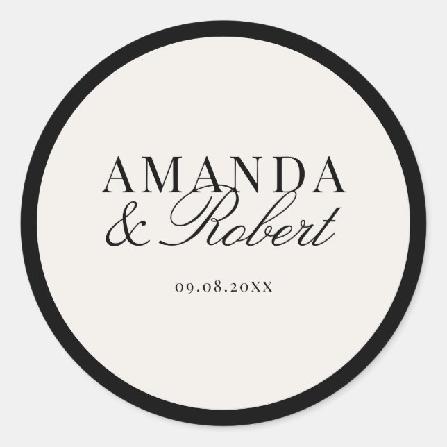 Elegant Classy Black and Ivory Wedding Runder Aufkleber (Vorderseite)
