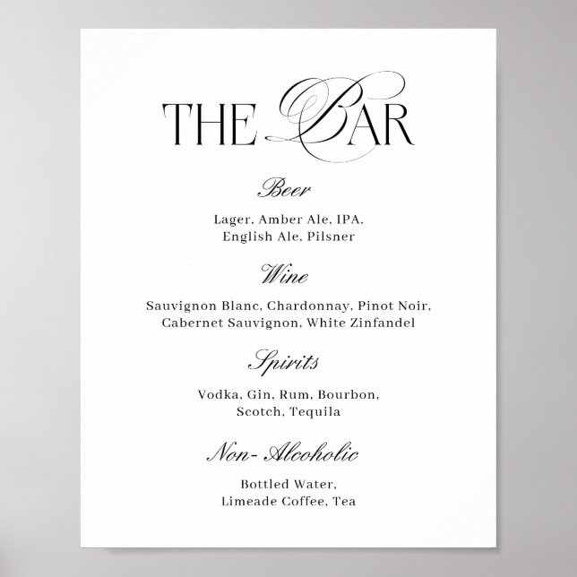 Elegant Classy Black and White Wedding Bar Poster (Vorne)