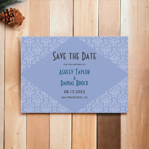 Elegant Classy Blue Damask Script Formal Wedding Save The Date